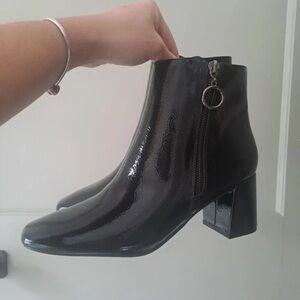 Boots Shiny Black Heeled Ankle Boots